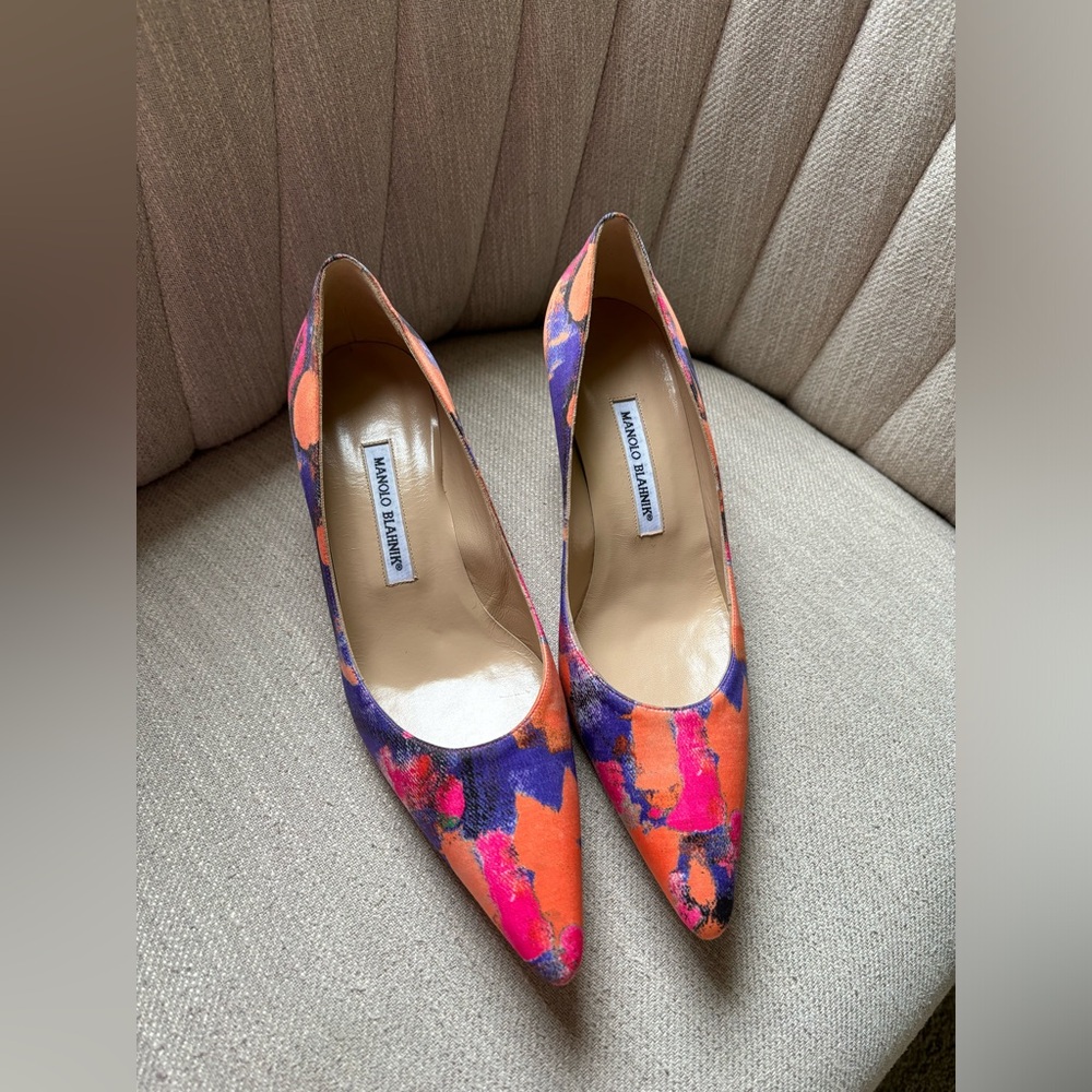 Manolo Blahnik Vibrant Orange and Purple Heels